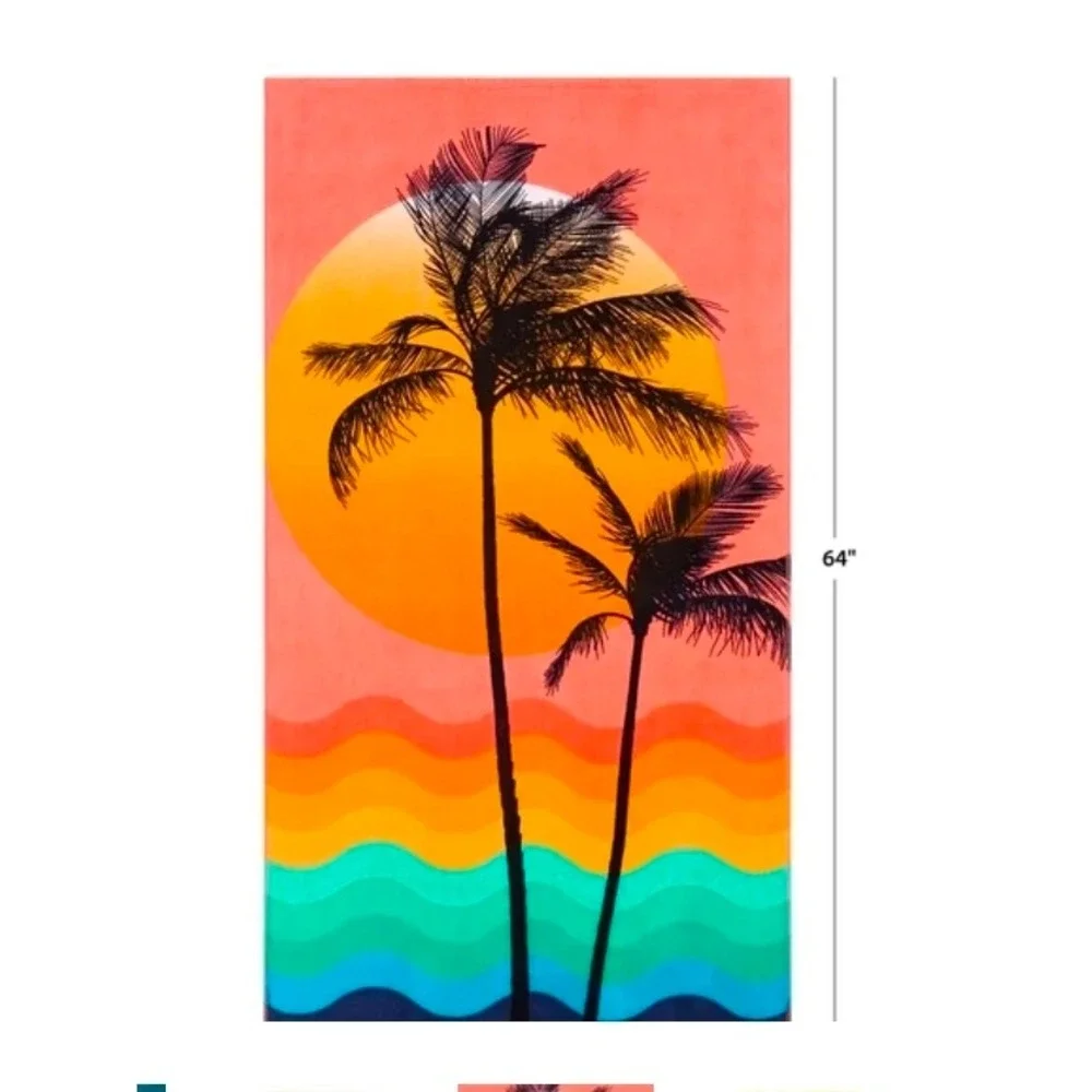 Mainstays Oversized Beach Towel Palm Tree Sunset‎ Waves 72x36